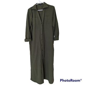 Hers & Mine Roll Up Sleeve button down Shirt Dress green Sz L